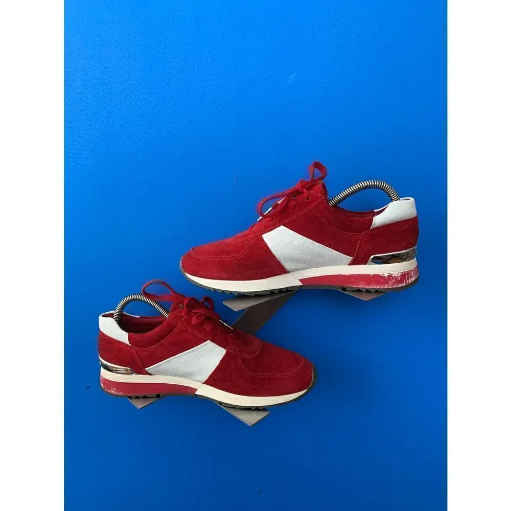 Michael Kors Allie Red Trainers Lace Up Suede Sneakers Size 8.5M - Picture 2 of 4
